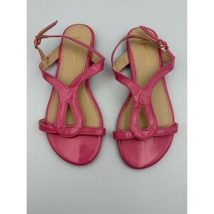 Boston Design Studio Womens Pink Patent T-Strap Flat Sandals Size 9 Hot Pink